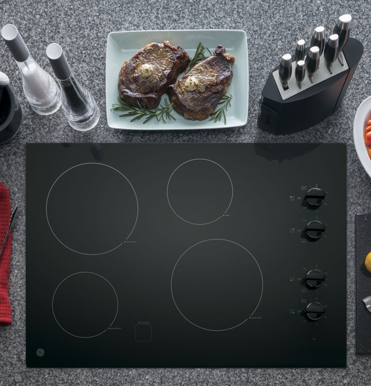 GE 30″ Built-In Knob Control Electric Cooktop JP3030DWBB - Image 6