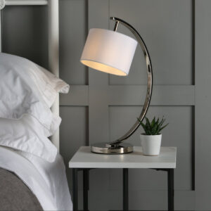 Noah Table Lamp Polished Nickel & White Shade