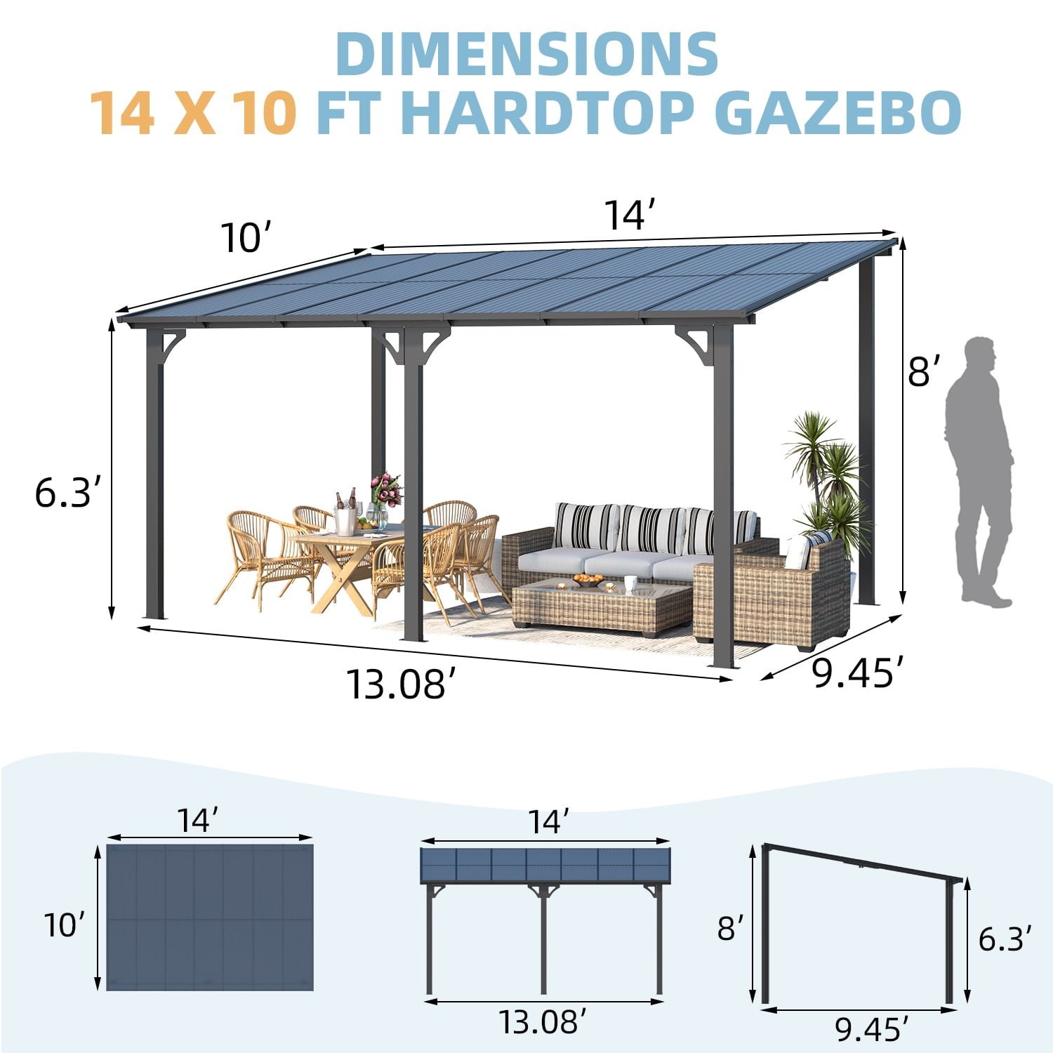 Aecojoy 10 ft. x 14 ft. Dark Gray Aluminum Patio Cover - Image 4