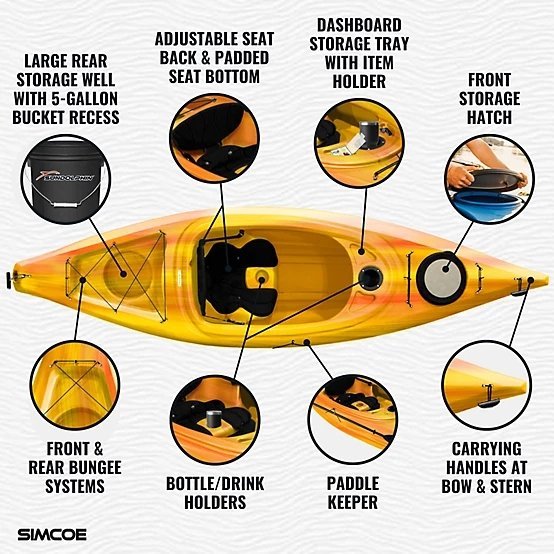 Sun Dolphin Simcoe 10.4, Sit-in Recreational Kayak with Paddle, Tequila Sunrise - Image 4