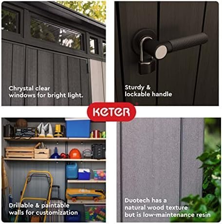 Keter Outdoor Storage Shed, for House, Patio & Yard, Plastic Resin, Artisan, 7×7 Ft, Gray - Image 5