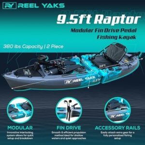 Alternative view of Reel Yaks Raptor Modular Fishing Kayak – 9.5ft Lightweight Sit On Top Kayak for Adults & Youth – Stable & Portable, Ideal Space-Saving Design for Travel – 380lbs Capacity