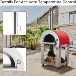 Alternative view of Empava Pizza Oven with Open Shelf and Wheels for Outdoor Kitchen, Wood Fire for Grill & Camping Backyard Party in Stainless Steel, 38.6 Inch, Italian Red