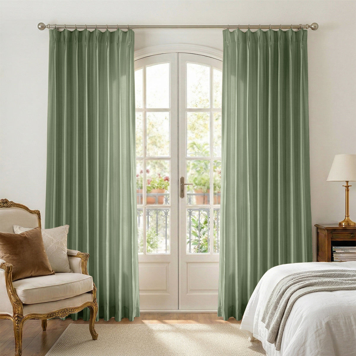 Muse Silk Cotton Curtains Glitter Luxury Lightweight Classic Custom Drapes | Sage Green - Image 11