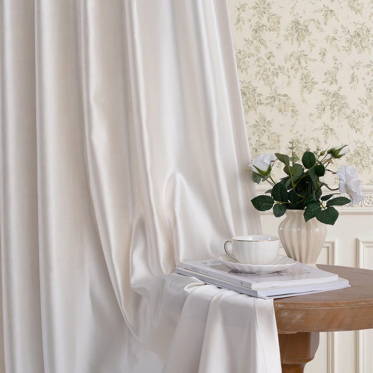 Muse Silk Cotton Curtains Glitter Luxury Lightweight Classic Custom Drapes | Sage Green - Image 3