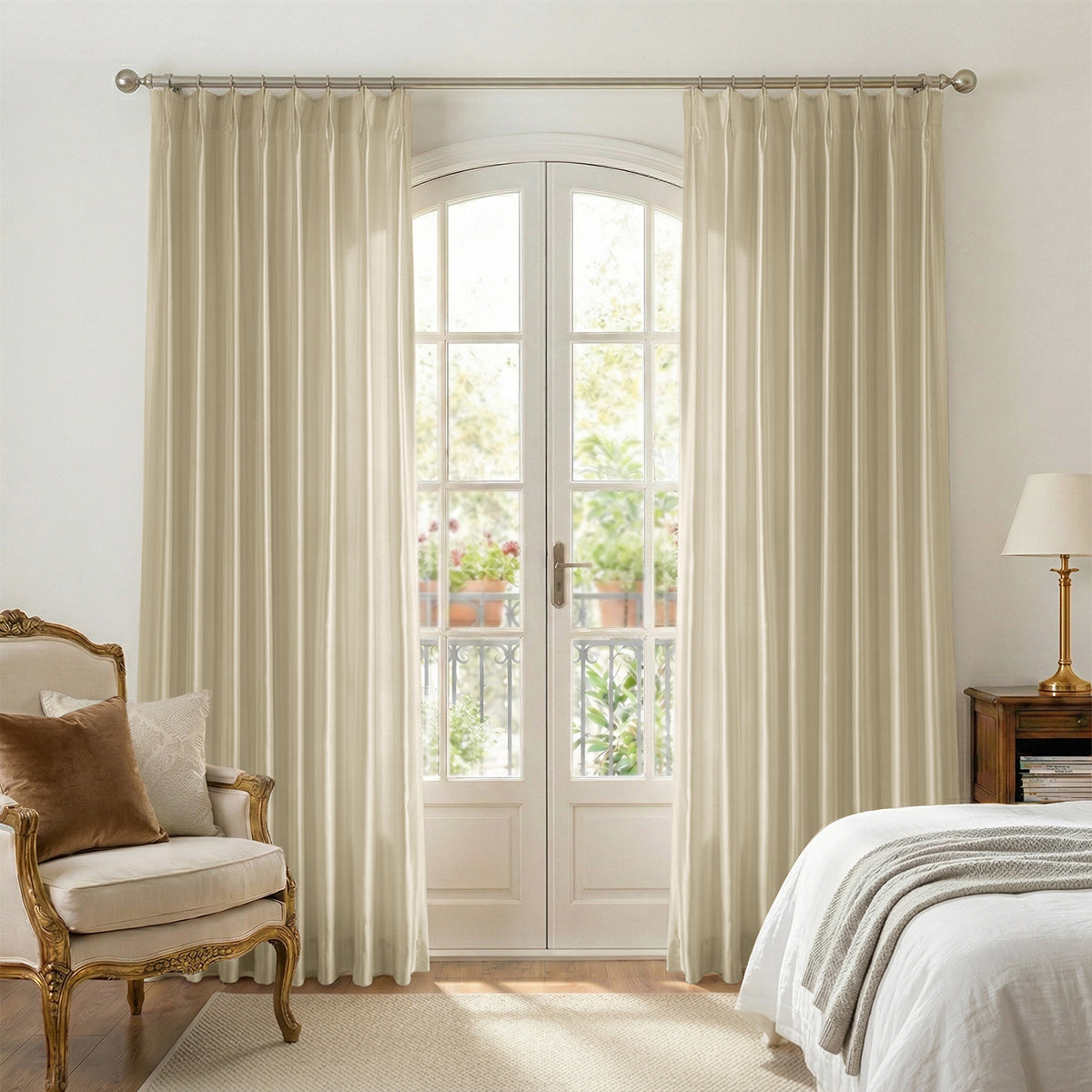Muse Silk Cotton Curtains Glitter Luxury Lightweight Classic Custom Drapes | Sage Green - Image 4