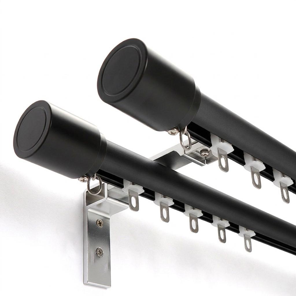 Custom Single / Double Curtain Track Rod Traverse Rod with Hooks for Windows Heavy Duty