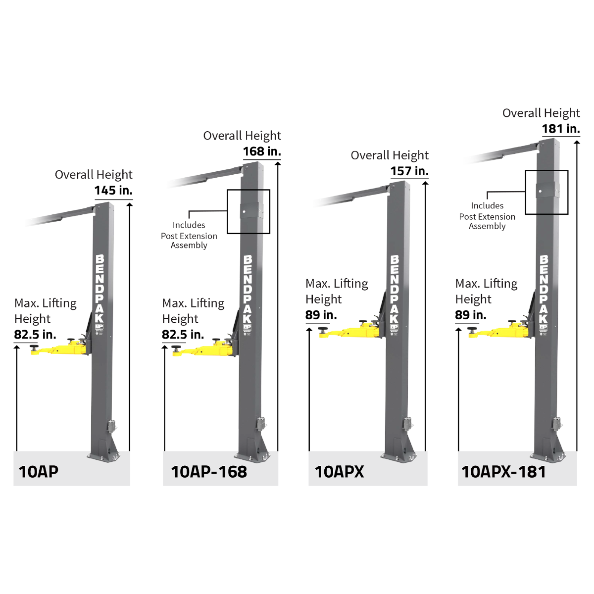 BendPak 10AP-168 Two Post Car Lift – 10,000-Lb Capacity – 168″ Extended Height - Image 8