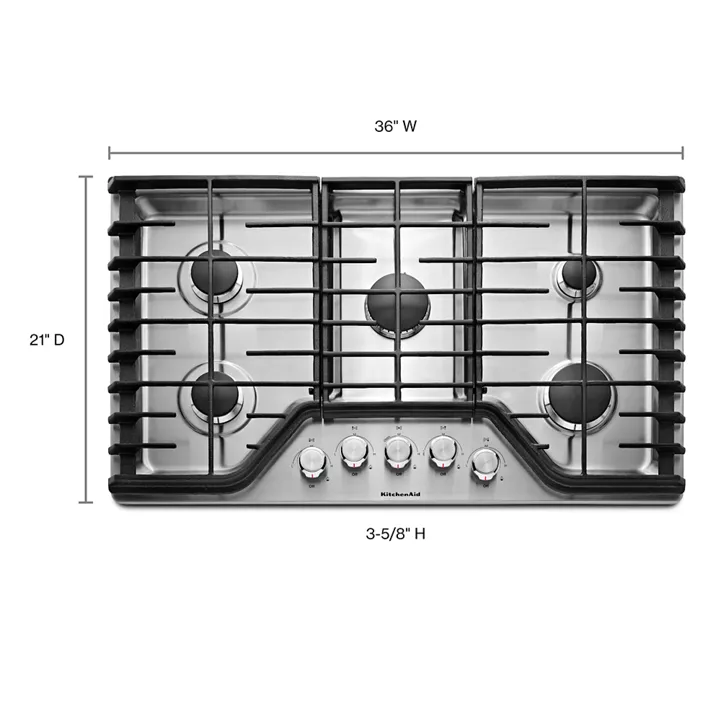 KitchenAid 36″ 5-Burner Gas Cooktop KCGS356ESS - Image 3