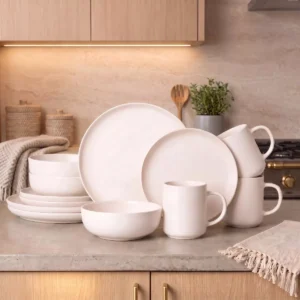 12-Piece Stoneware Dinnerware Set | Matte Glaze Plates & Bowls Set for 4