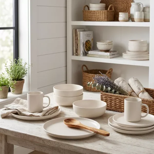 GUEST_79489e1d-20f8-464d-9bc5-99bad9cc2cde 12-Piece Stoneware Dinnerware Set | Matte Glaze Plates & Bowls Set for 4