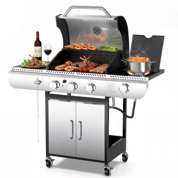 GUEST_93313536-8b2e-459a-8a71-4236cc87b967 3-Burner Propane Gas Grill with Side Burner | 34,000 BTU Outdoor BBQ Grill