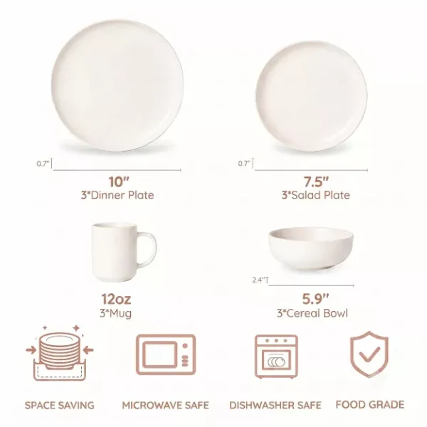 GUEST_f1e65b55-5069-46c5-b7d1-73ab324ded78 12-Piece Stoneware Dinnerware Set | Matte Glaze Plates & Bowls Set for 4