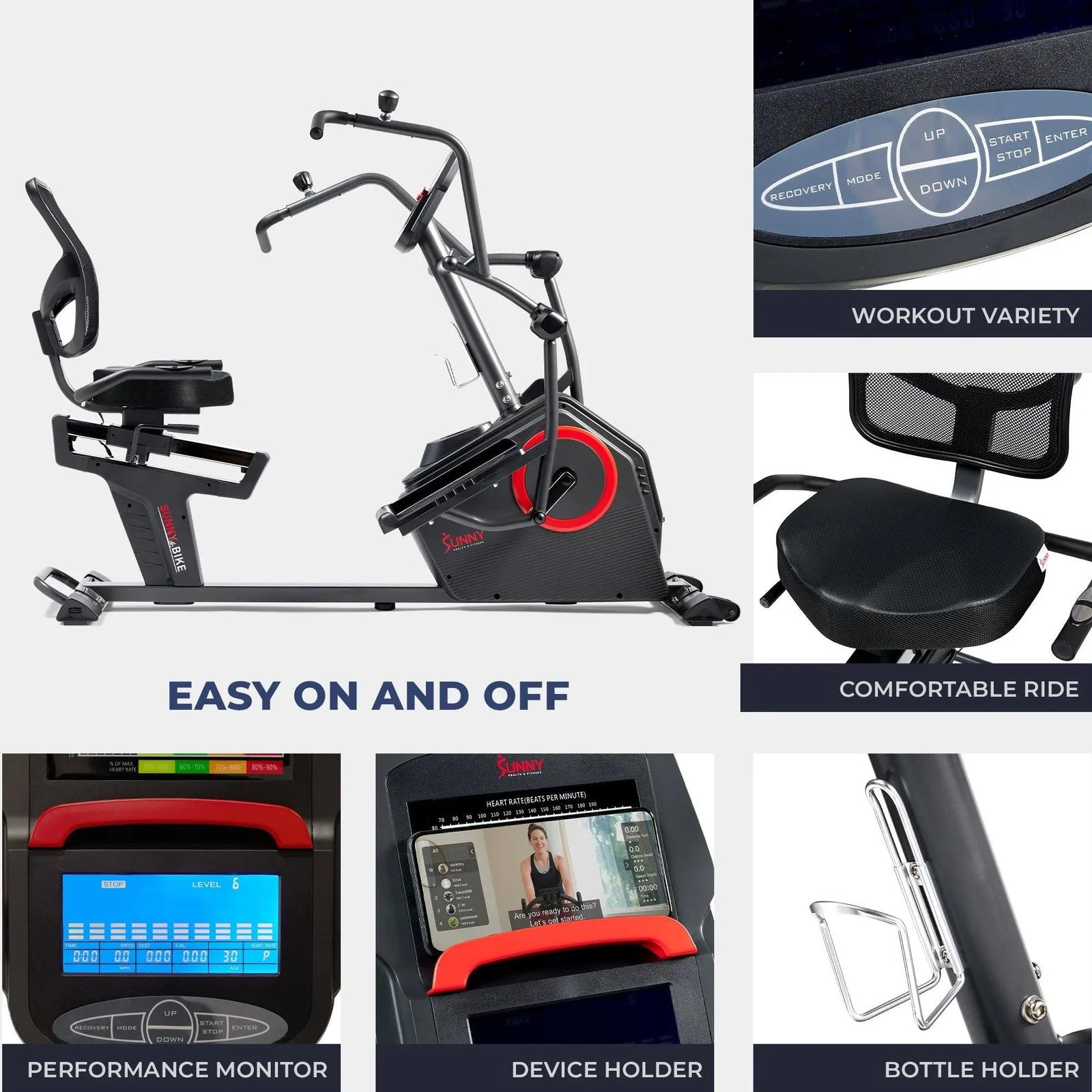 Sunny Health & Fitness Smart Recumbent Cross Trainers Elliptical Exercise Bikes – SF-RB4886 SMART