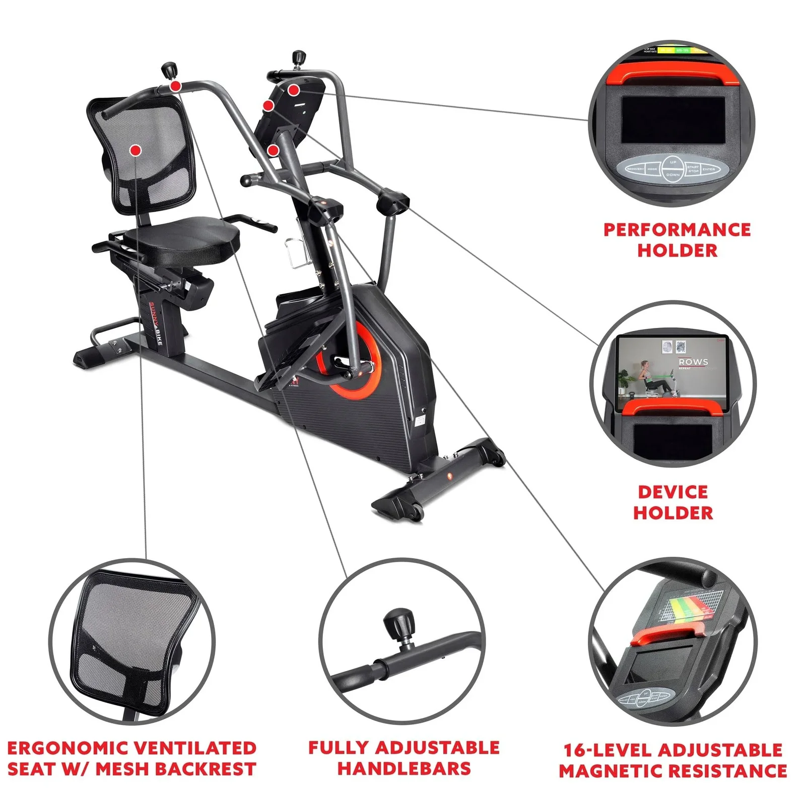 Sunny Health & Fitness Smart Recumbent Cross Trainers Elliptical Exercise Bikes – SF-RB4886 SMART