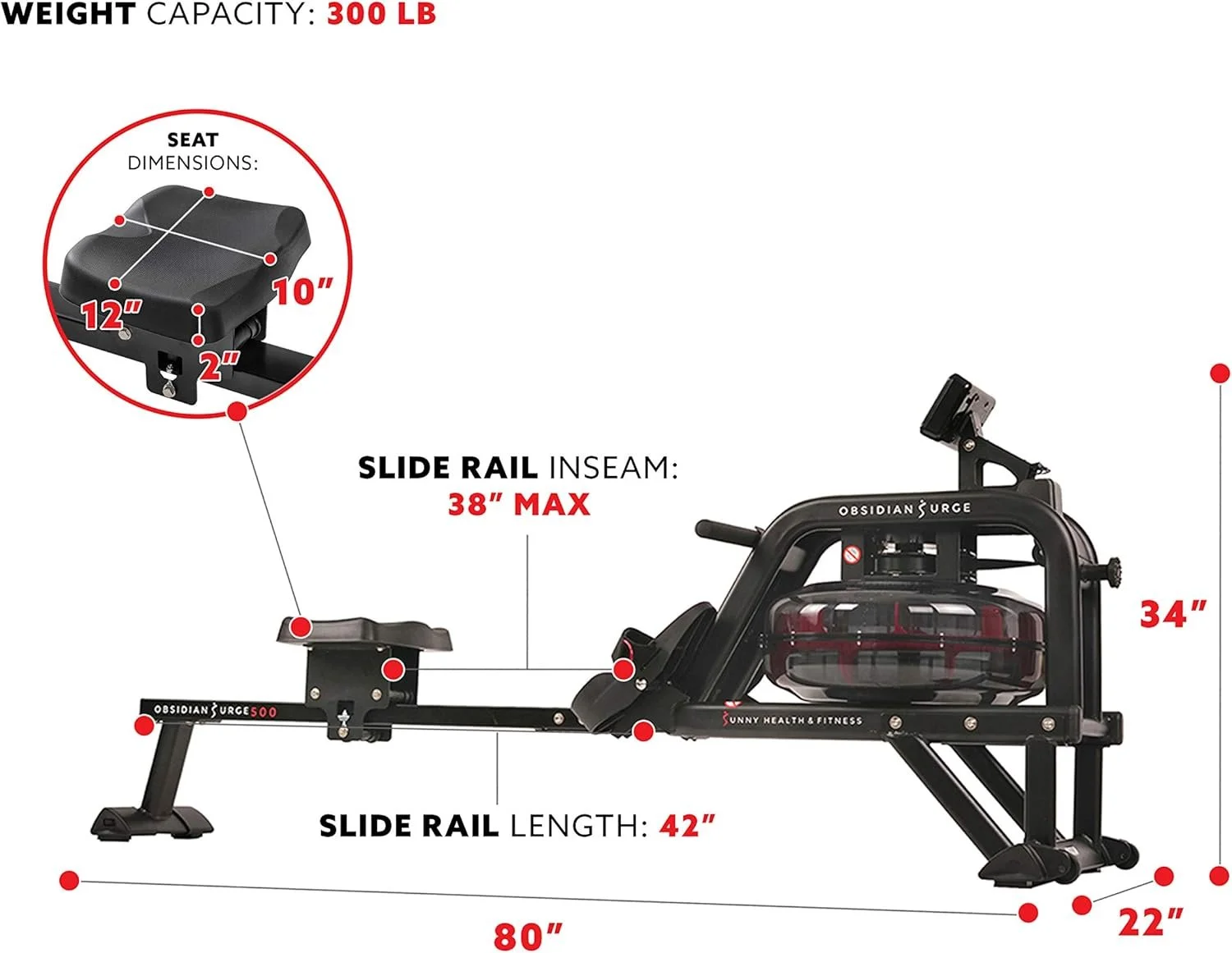 Sunny Health and Fitness Obsidian Surge Water Rowing Machines.