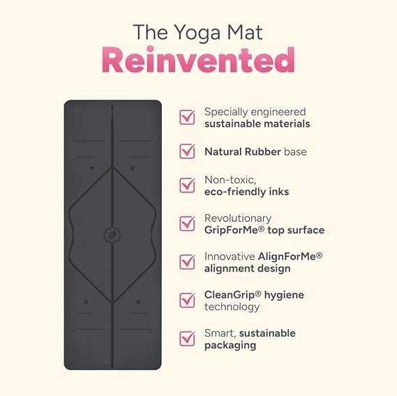 Liforme Original Yoga Mat – Free Yoga Bag Included – Patented Alignment System, Warrior-like Grip, Non-slip, Eco-friendly, sweat-resistant, long, wide, 4.2mm thick mat for comfort