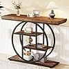 Tribesigns 41.3″ Console Table, Industrial 4-Tier Sofa Table Entryway Table with Circle Base, Narrow Wood Accent Tables with Storage Shelves for Living Room, Hallway, Foyer, Rustic Brown