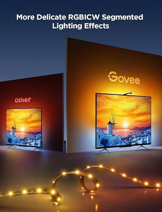 615zX4mpEL._AC_SY679_.jpg Govee TV Backlight 3 Lite with Fish-Eye Correction Function Sync to 75-85 Inch TVs, 16.4ft RGBICW Wi-Fi LED Strip Lights with Camera, 4 Colors in 1 Lamp Bead, Voice and APP Control, Adapter