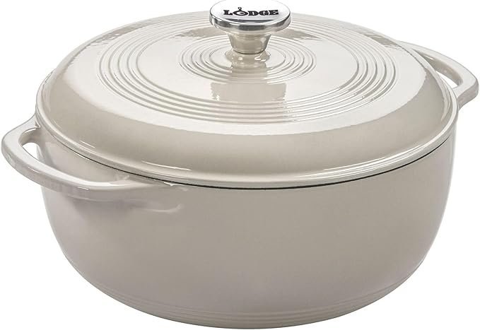 618X4klCsRL._AC_SX679_.jpg Lodge Essential Enamel Cast Iron Dutch Oven – Perfect for Bread Baking, Braising, Marinating & Slow Cooking – Features Moisture-Sealing Lid & Dual Handles – Kitchen Essentials – 6 Quarts – Oyster White