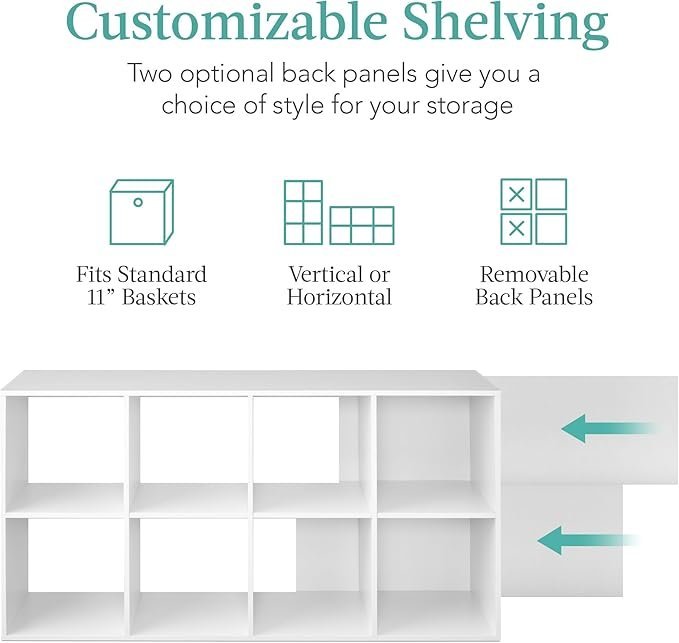 61DA6uHzvHL._AC_SX679_.jpg Best Choice Products 8-Cube Storage Organizer, 11in Shelf Opening, Bookcase, Display Shelf, Customizable w/ 3 Removable Back Panels – White