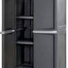 Sterilite 4 Shelf Cabinet, Heavy Duty and Easy to Assemble Plastic Storage Unit, Organize Bins in the Garage, Basement, Attic, Mudroom, Gray, 1-pack