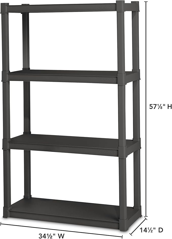 Sterilite 2-Pack 4 Shelf Unit, Heavy-Duty Shelving Storage and Utility Rack – Standing Plastic Organizer Shelves for Kitchen, Bathroom, and Garage