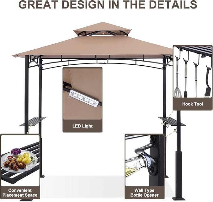 ABCCANOPY 8x5 Grill Gazebo with LED Light, Khaki