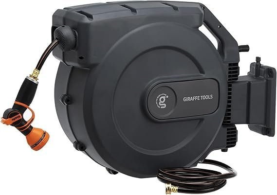 61Psp-XA5iL._AC_SX569_-1.jpg Giraffe Tools Retractable Garden Hose Reel 1/2 Inch x 155 with 5 ft Leader Hose, Heavy Duty, Any Length Lock, Slow Return System, Wall Mounted and 180 Deg Swivel Bracket