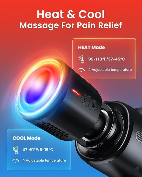 61RQZp57P9L._AC_SX569_.jpg RENPHO Active Thermacool Deluxe Massage Gun Deep Tissue with Charging Stand, Mothers Day Gifts Back Massager with Heat and Cold Head, Percussion Body Muscle Masajeador for Athletes Pain Relief