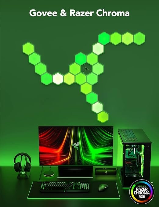 61UK7LjTLIL._AC_SY679_.jpg Govee Glide Hexa Light Panels, RGBIC Hexagon LED Wall Lights, Wi-Fi Smart Home Creative Wall Lights with Music Sync, Works with Alexa Google Assistant for Indoor Gaming Decor, 10 Pack