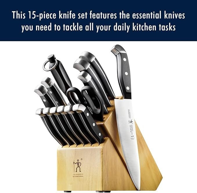HENCKELS Statement Premium Quality 15-Piece Set with Block, Natural, Razor-Sharp, German Engineered Informed by 100+ Years of Mastery, Lightweight and Strong, Dishwasher Safe