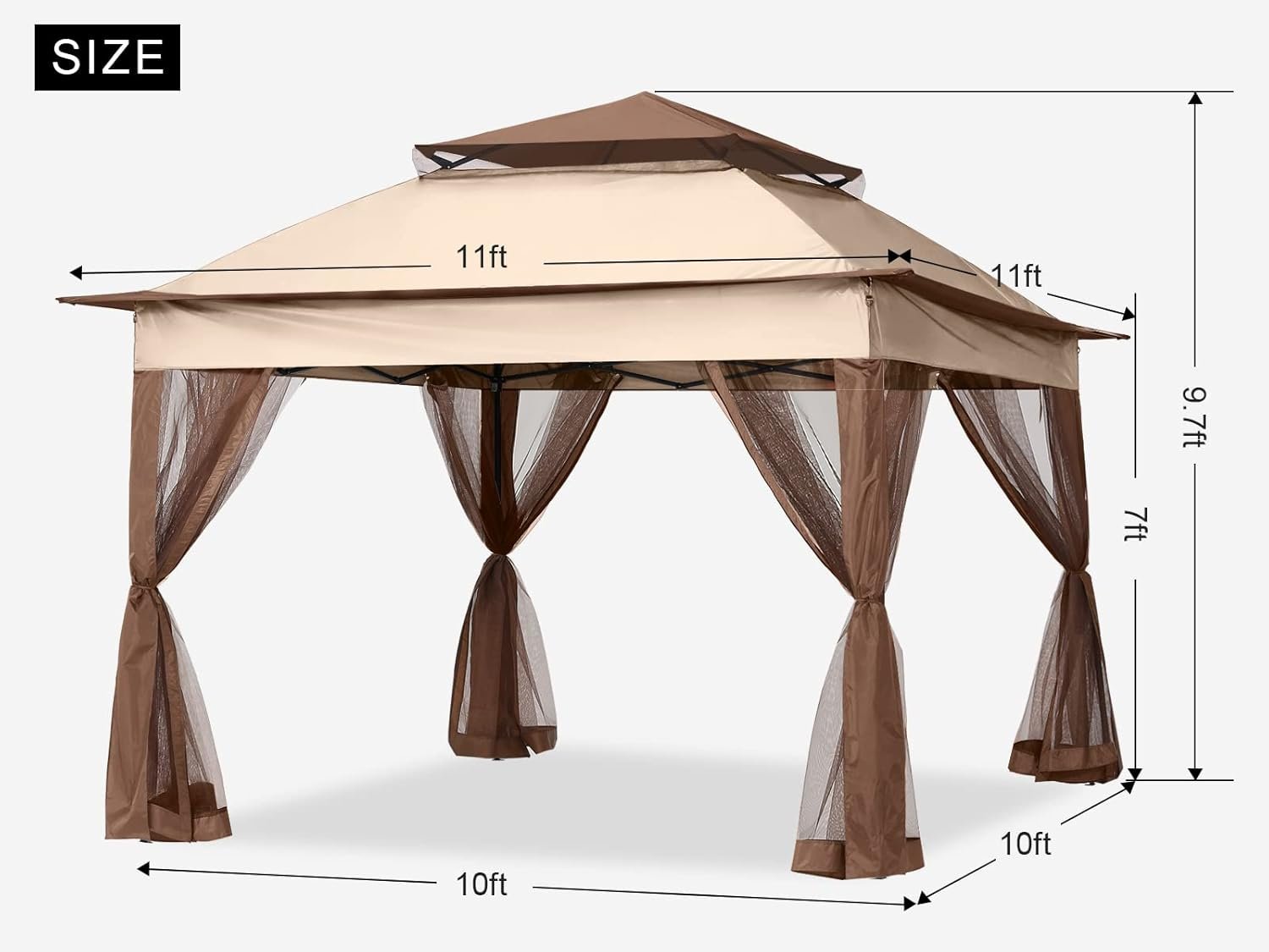 61bJ8nOATDL._AC_SL1500_.jpg MASTERCANOPY Patio Gazebo Outdoor Pop Up Gazebo with Mesh Walls (11×11,Champagne)
