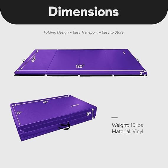 61cOJIBOKXL._AC_SX569_.jpg BalanceFrom 10×4 Feet 4-Panel Folding Gymnastics Mat – 2-Inch Thick Pad with Vinyl Surface and Carrying Handles for Tumbling, Yoga, Pilates, Home Workouts, and Martial Arts