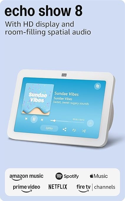 61g8Rq3oyTL._AC_SY679_.jpg Amazon Echo Show 8, With Spatial Audio, Smart Home Hub, ideal for open living spaces, Designed for Alexa+, Glacier White