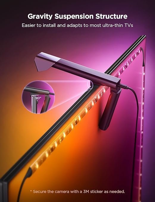 61wkeoLaRUL._AC_SY679_-1.jpg Govee TV Backlight 3 Lite with Fish-Eye Correction Function Sync to 75-85 Inch TVs, 16.4ft RGBICW Wi-Fi LED Strip Lights with Camera, 4 Colors in 1 Lamp Bead, Voice and APP Control, Adapter