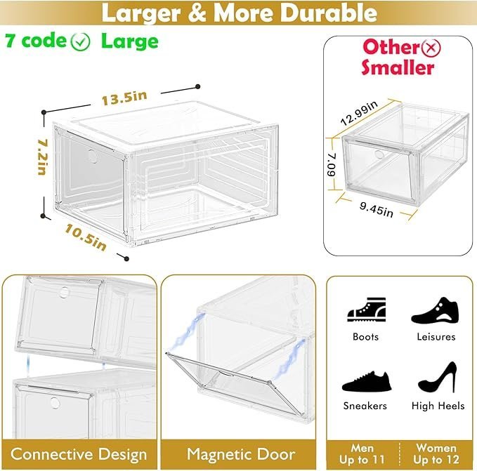 12-Pack Clear Stackable Shoe Storage Boxes, White