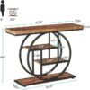 Tribesigns 41.3″ Console Table, Industrial 4-Tier Sofa Table Entryway Table with Circle Base, Narrow Wood Accent Tables with Storage Shelves for Living Room, Hallway, Foyer, Rustic Brown