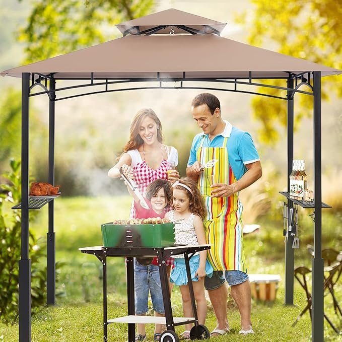 ABCCANOPY 8x5 Grill Gazebo with LED Light, Khaki