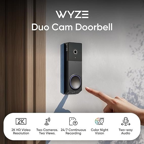 715Uy0Vb94L._AC_SX569_.jpg WYZE Wireless Duo Cam Video Doorbell (Chime Included), Battery Powered, 2K Full HD Video, 2 Cameras (People and Package), 2-Way Audio, Color Night Vision