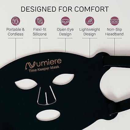 716GprjaAxL._SX425_.jpg Numiere Time Keeper LED Face Mask – Lightweight, Flexible, and Multi-Wavelength Red, Blue, & Infrared (NIR) LED Contour Technology Wearable Facial Beauty Device for Personal Use and Skincare Routines