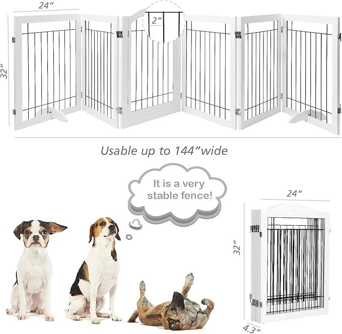 716Pof5HonL._AC_SX679_.jpg PAWLAND 144-inch Extra Wide 30-inches Tall Dog gate with Door Walk Through, Freestanding Wire Pet Gate for The House, Doorway, Stairs, Pet Puppy Safety Fence, Support Feet Included, White,6 Panels