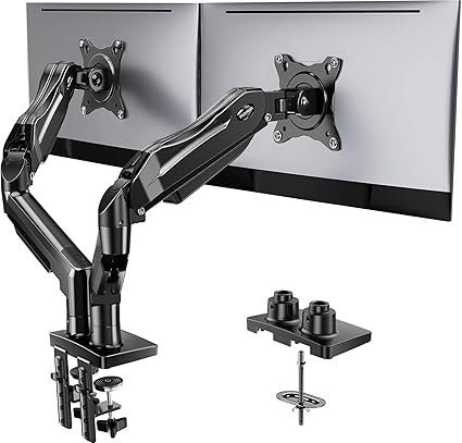 7182jSFV25L._AC_SX425_.jpg HUANUO FlowLift Dual Monitor Stand, Fully Adjustable Gaming Monitor Desk Mount for 13–32″ Computer Screens, Full Motion VESA 75×75/100×100 with C-Clamp & Grommet Base, Each Arm Holds 4.4 to 19.8 lbs