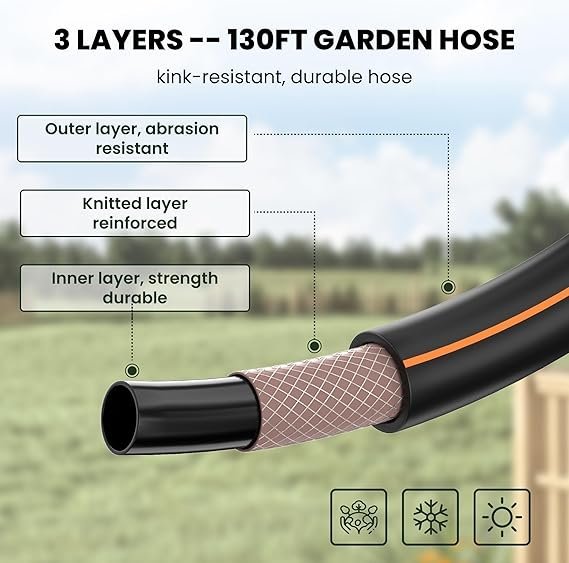 Giraffe Tools Retractable Garden Hose Reel 1/2 Inch x 130 ft, Super Heavy Duty, Any Length Lock, Slow Return System, Wall Mounted and 180 Deg Swivel Bracket