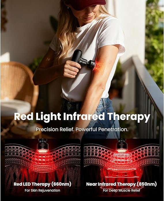 BOB AND BRAD Q2 Ultra Mini Massage Gun with Red Light Infrared Heating Head, Pocket-Sized Deep Tissue Massager for Muscle Therapy, HSA Portable Percussion Massage Gun for Pain Relief FSA Eligible