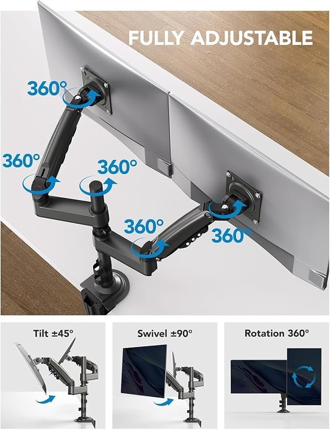 71DZ2q4KFJL._AC_SY879_.jpg HUANUO 17-32 Inch Dual Monitor Stand, Vertical Dual Monitor Mount, Monitor Stand 2 Monitors, Ergonomic Adjustable Tilt/Swivel/Rotate, Weight Max 19.8 lbs, VESA 75/100mm