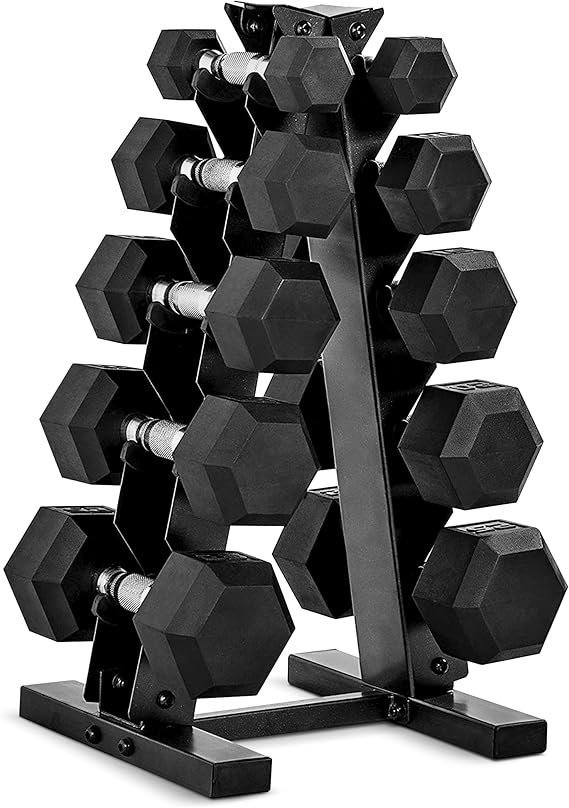 71HEqww6NtL._AC_SX569_.jpg CAP Barbell Rubber Coated Dumbbell Weight Set with Vertical Rack | 100 lb, 150 lb, and 210 lb Options