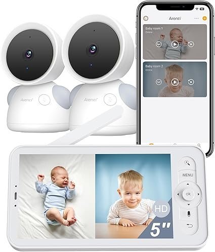 71JwFdfNz-L._AC_SX425_.jpg ARENTI Baby Monitor with 2 Cameras, 2K/3MP WiFi 6 Camera and Audio, 5-inch Wireless Screen, Smartphone App, Super Night Vision, Crying Detection, Auto Tracking, Temp&Humidity Sensor (D3 Set)