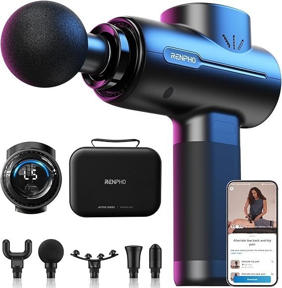 71LNnpkapJL._AC_SX569_.jpg RENPHO Active+ Percussion Massage Gun, Mothers Day Gifts, 5 Adjustable Speeds for Back, Neck, Muscle Recovery – App Controlled Guided Courses, with Carry Case for Professional Athlete, Gym and Travel