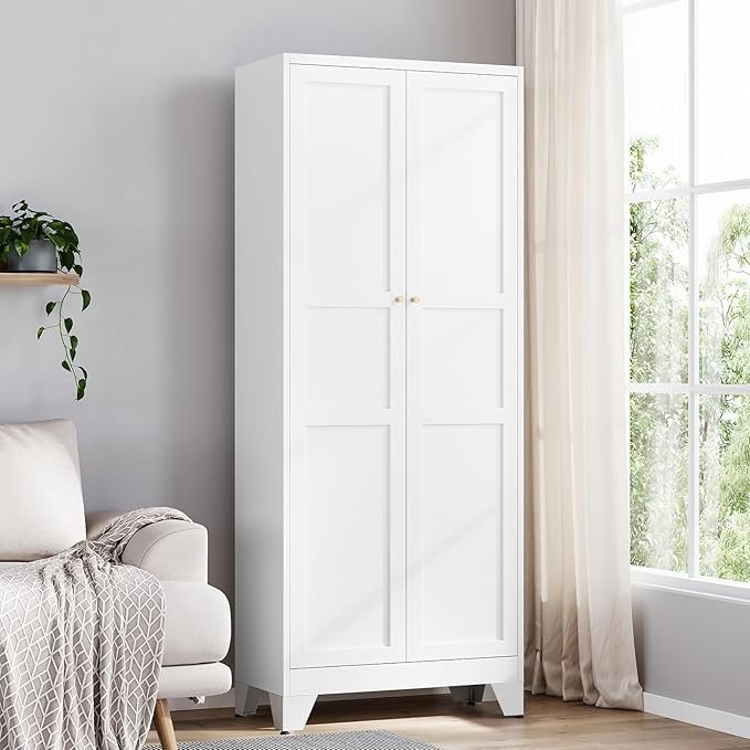 71M84gP9CL._AC_SX679_.jpg Yizosh Metal Pantry Cabinet, 75″ Kitchen Pantry with 2 Door and 4 Adjustable Shelves,White Metal Pantry Storage Cabinet,Cupboard for Kitchen,Dining Room,Living Room and Bathroom